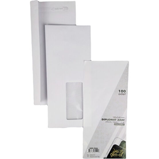 Gen-Of Pencereli Diplomat Zarf Silikonlu 105 x 240 mm 110 gr 100'LÜ Beyaz Zarf Fiyatı