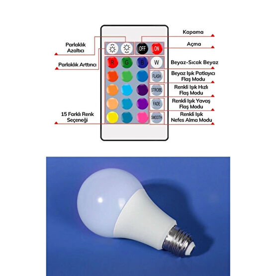 General Electric Led Uzaktan Kumandalı Renk Değiştiren Ampul Rgb 9w Beyaz Lamba Ve Renkli Ampul Klasik Ampul Fiyatı