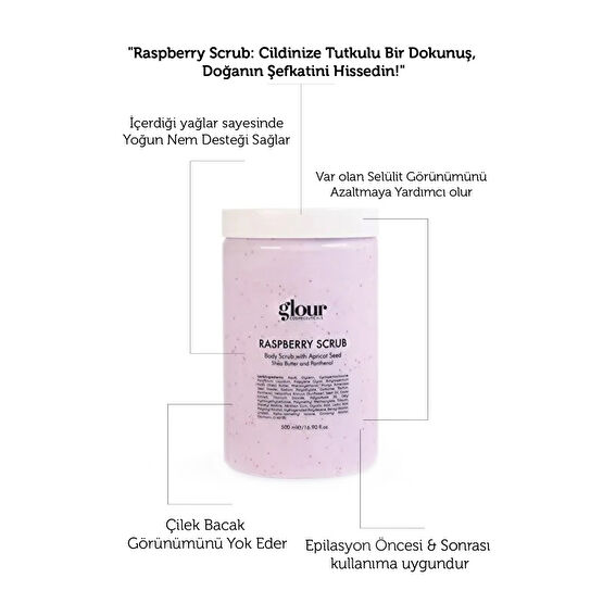 GLOUR Ahududu Özlü Vücut Peelingi / Body Scrub Raspberry 500 ml
