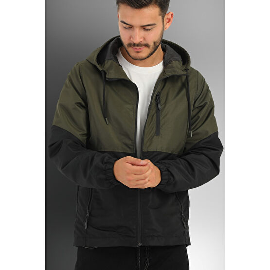 Goccix Erkek Haki-siyah Iki Renk Içi Astarlı Suya Dayanıklı Kapüşonlu Cepli Spor Yağmurluk-rüzgarlık 2XL Beden Mont (Outdoor) Fiyatı