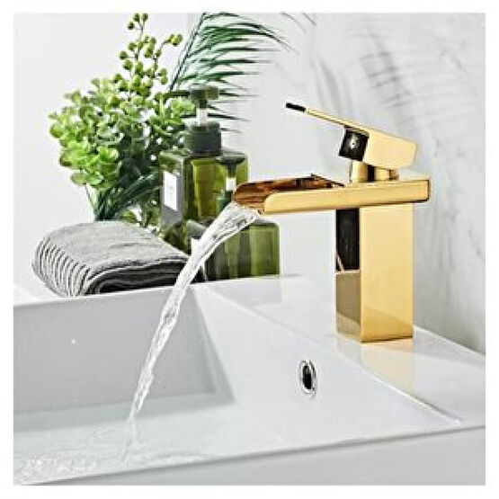 Gold Kare Lavabo Bataryasi Yeni̇ Şelale Model Yüksek Kali̇te Altin Lavabo Musluğu Çi̇ft Gi̇ri̇şli̇ Armatür Bataryalar Fiyatı