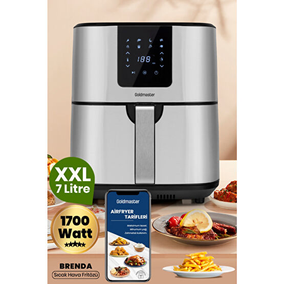 GOLDMASTER Brenda 7 Litre Inox Geniş Hazneli Xxl Dokunmatik 8 Ön Ayarlı Airfryer Sıcak Hava Fritözü Fritözler Fiyatı