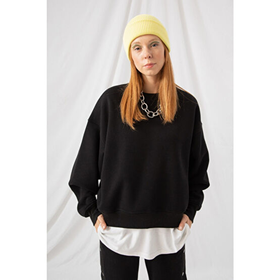 gothamvibes Kadın Vibe Oversize Siyah Sweatshirt M-L Beden