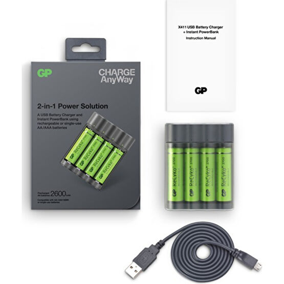 GP Pil Şarj Cihazı + Anlık Powerbank ve Recyko+ 4 Adet 2700 Aa Kalem Pilli Set Şarj Cihazları & Kitler Fiyatı