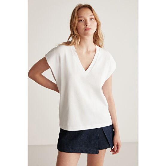 GRIMELANGE Astrıd Basic Relaxed Beyaz T-shirt M Beden