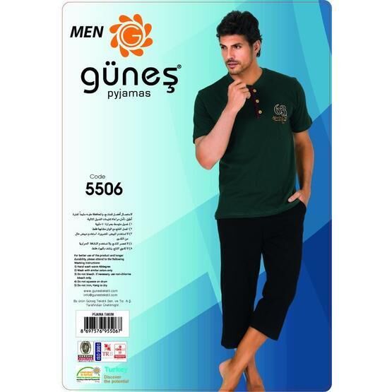 Güneş 5506 Kısa Kollu Kaprili Erkek Pijama Takımı