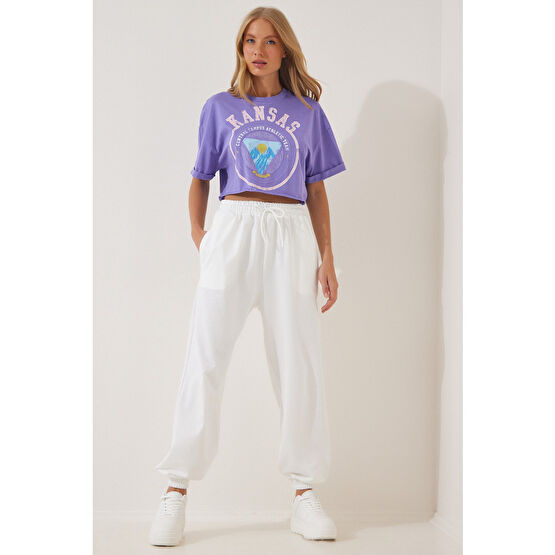 Happiness İstanbul Kadın Beyaz Bol Jogging Eşofman Altı L/XL Beden