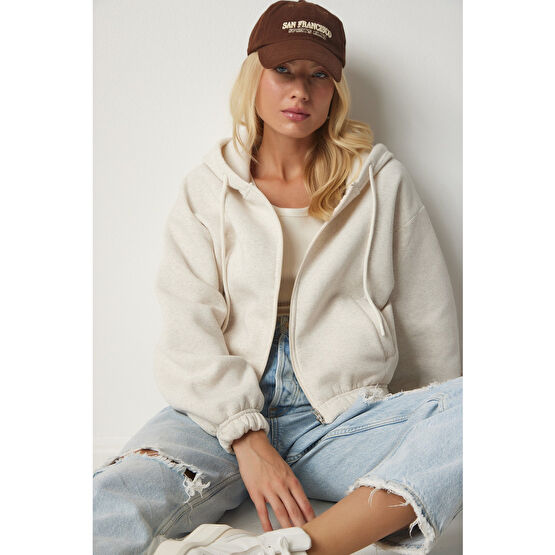 Happiness İstanbul Kadın Krem Kapüşonlu Şardonlu Sweatshirt 38 Beden Bayan Sweatshirt Fiyatı