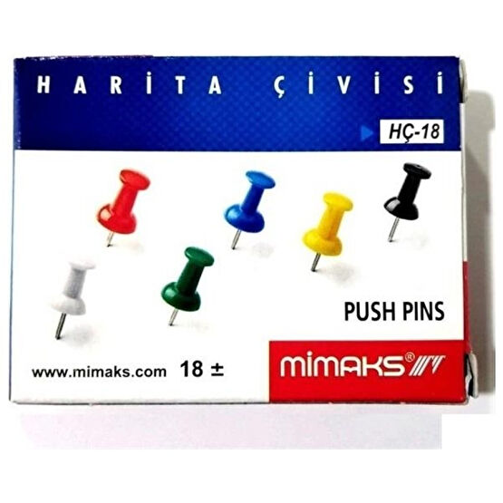 Harita Çivisi Pano Iğnesi Mimaks Renkli Harita Çivisi 1 Paket - Karışık-Çok Renkli - 18'li Toplu İğne & Raptiye Fiyatı