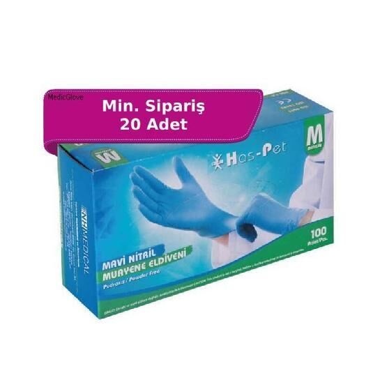 Has-Pet Medium 100'lü Mavi Pudrasız Nitril Muayene Eldiveni