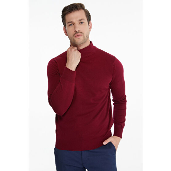 Hatemoğlu Erkek Bordo Regular Fit Yarım Balıkçı Triko Kazak M Beden