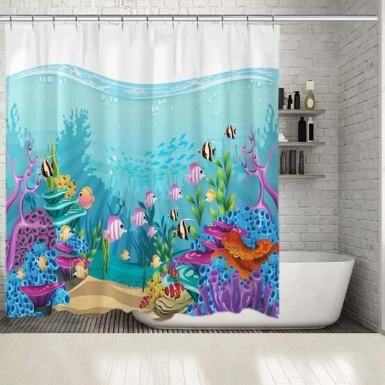 Henge Çocuklar İçin Deniz Altı Balık Desenli 180x180 cm Duş Perdesi Duş / Banyo Perdesi Fiyatı