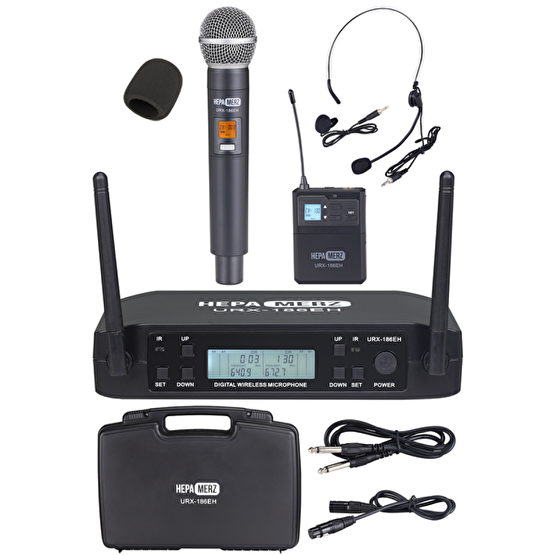 Hepa Merz Urx-186Eh UHF 2x100 Kanal Çift Anten LCD Ekran Çiftli Kablosuz El Yaka Headset Mikrofonu Bilgisayar Mikrofonu Fiyatı