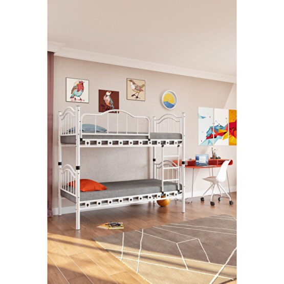 Hier Belinay Genç Çocuk Odası Metal Ranza ve Karyola 90X200 Yatak Ölçülü - Beyaz - 90 x 200 cm Ranza Fiyatı