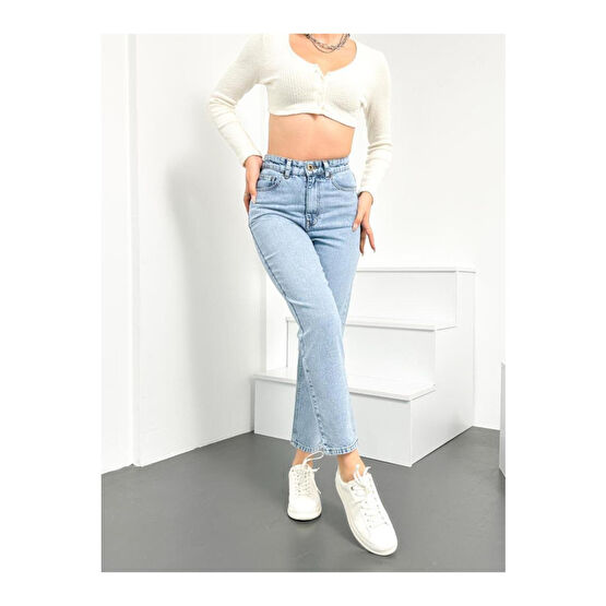 HLT JEANS Mavi Kar Kadın Mom Jean Yüksek Bel Likrasız %100 Pamuk Kot Pantolon Anna Model 38 Beden Bayan Jeans / Kot Pantolon Fiyatı
