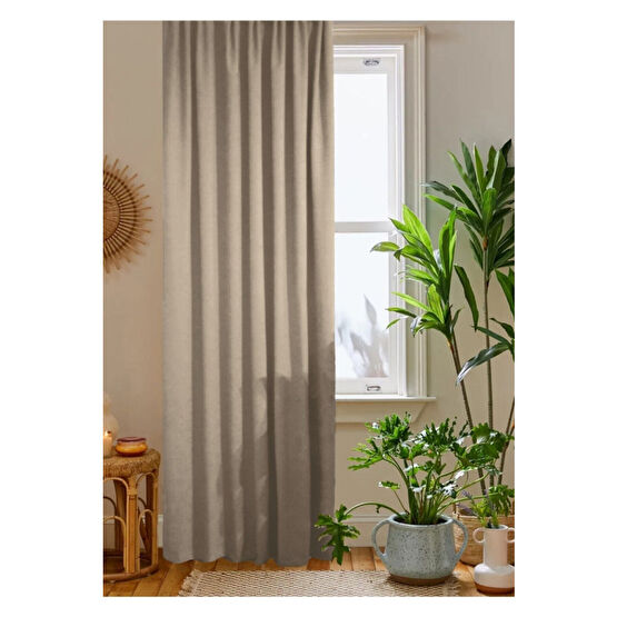 home color home Bej Petek Kadife Dokulu Fon Perde Düz Dikişli Ekstrafor Büzgü 1.sınıf Kalite 180 x 260 Beden