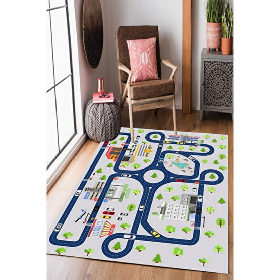 Homier Collection Kısa Saçaklı, Punto Serisi Yıkanabilir Kaymaz Taban Antibakteriyel Halı Çocuk Odası  CK-10135A - Renkli - 40 x 60 cm Bebek Odası Halı Fiyatı