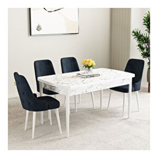 Hoopsii Ashira Beyaz Mermer Desen 70x114 Mdf Açılabilir Mutfak Masası Takımı 4 Adet Sandalye Antrasit Yemek & Mutfak Masası Fiyatı