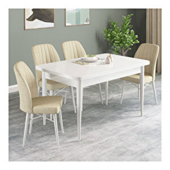 Hoopsii Pista Beyaz 70x110 Sabit Mdf  Mutfak Masası Takımı 4 Adet Sandalye Krem Yemek & Mutfak Masası Fiyatı