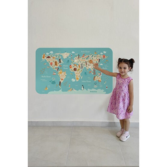 HSD Telekom Eğitici Çocuk Odası Dünya Haritası Dünya Atlası Çocuk ve Bebek Duvar STICKER-3770 - Renkli Harita & Küre Fiyatı