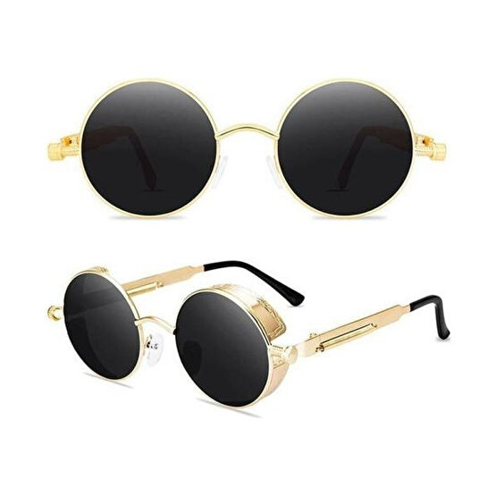 Htun (Altın Çerçeve Gri Lensler) Vintage Polarize Steampunk Güneş Gözlüğü Erkek Kadınlar UV400 Gözlük Yuvarlak (Yurt Dışından) - Siyah Kadın Güneş Gözlükleri Fiyatı