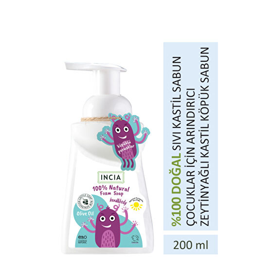 Incia %100 Doğal Köpük Kastil Sabunu Çocuklar İçin Zeytinyağlı 10 Bitkisel Değerli Yağ Vegan 200 ml Bebek Sabunu Fiyatı