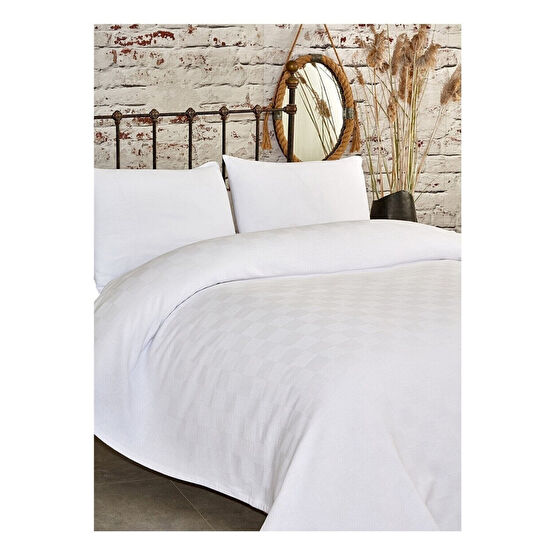 INTER Z Tek Kişilik Beyaz Dama Desenli Pike. Damalı Otel Pikesi 160x230 Pike & Pike Takımı Fiyatı