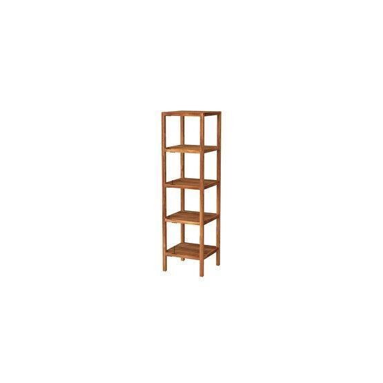 Interbuild Masif Ağaç 134 cm Altın Tik Ahşap 5 Katlı Çok Amaçlı Raf