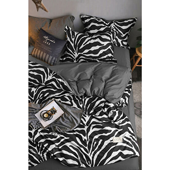 İQON Lastikli Çarşaflı Nevresim Takımı Çift Kişilik Zebra Siyah Nevresim Takımı Fiyatı
