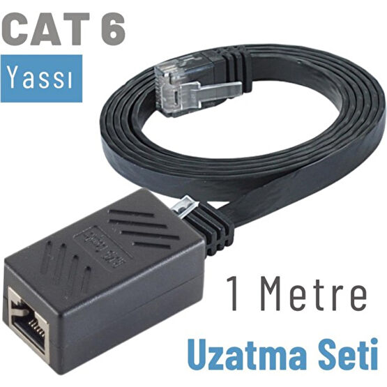 Irenıs 1 Metre Cat6 Kablo Uzatma Seti, Yassı Ethernet Kablo ve Ekleyici - Siyah - 1 mt Ağ / Network Kablosu Fiyatı