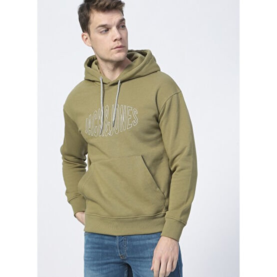Jack & Jones 12194082_JORWORLD Sweat Hood Sn Kapüşonlu Uzun Kollu Relaxed Baskılı Haki Erkek Sweatshirt Erkek Sweatshirt Fiyatı