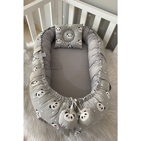 Jaju Baby Nest Gri Panda Lüx Tasarım Ortopedik Jaju-babynest Bebek Yatağı Anne Yanı Bebek Yatağı Bebek Uyku Seti Fiyatı