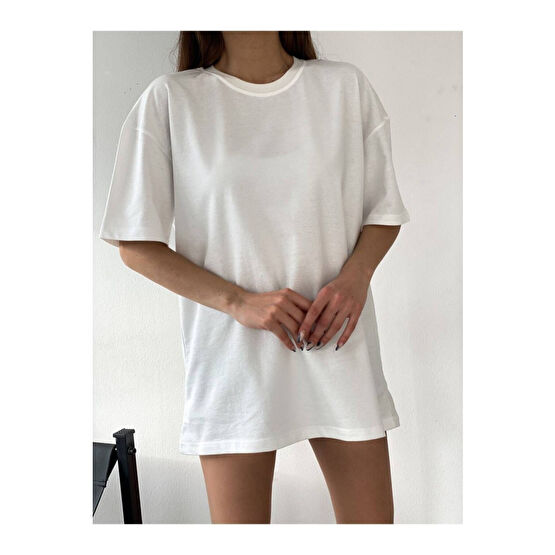 JAKARLI Unisex Baskılı Pamuk Beyaz Bisiklet Yaka Oversize Boyfriend T-shirt Medium Beden Bayan T-shirt Fiyatı