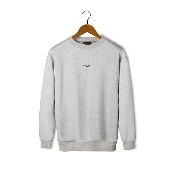 JAKARLI Unisex Gri Önü Veaven Baskılı Oversize Kalın Üç İplik Şardonlu Bisiklet Yaka Sweatshirt XL Beden Bayan Sweatshirt Fiyatı