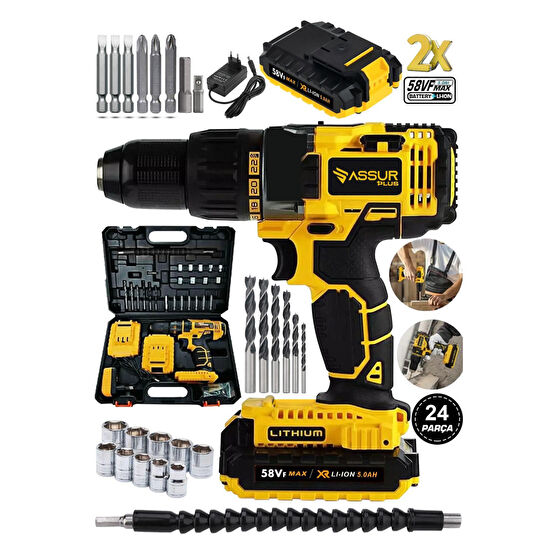 Jetta Power Tools Assur Plus 58 Vf 5 Ah Metal Şanzıman Çift Akülü Şarjlı Darbeli Matkap 24 Parça Akülü Vidalama Matkaplar Fiyatı