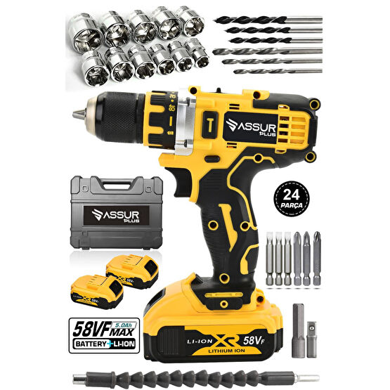 Jetta Power Tools Assur Plus Matkap 58vf 5ah Li Sjs Çift Metal Şanzuman Çift Akülü Şarjlı Matkap 24 Parça Set Hediyeli Akülü Vidalama Makinesi Fiyatı
