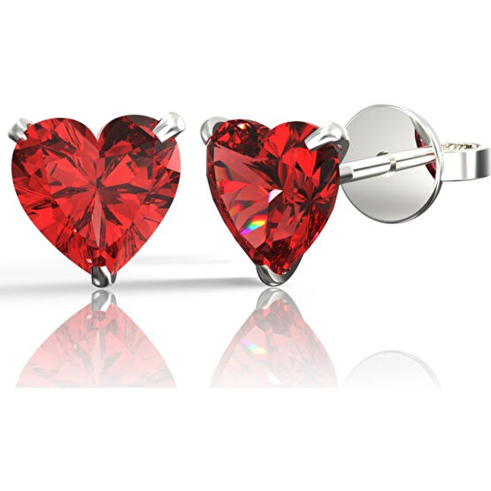 Jewelry For Light 8 mm Garnet Kalp Kesim (Heart Cut) Tektaş Zirkon Pimli Gümüş Küpe Gümüş Küpe Fiyatı