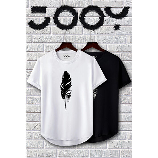 Jooy Company Unisex Siyah Beyaz Oval Kesim Tüy Tasarım Tshirt Ikili Set L Beden T-Shirt & Sweatshirt (Outdoor) Fiyatı