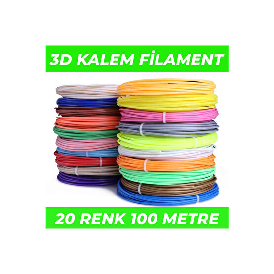JUNGLEE (SADECE FİLAMENT) 3d Pen Filament Pla 1.75mm Pla 20 Renk X 5 Metre 3 Boyutlu Kalem Plastiği Flamenti Filament Fiyatı