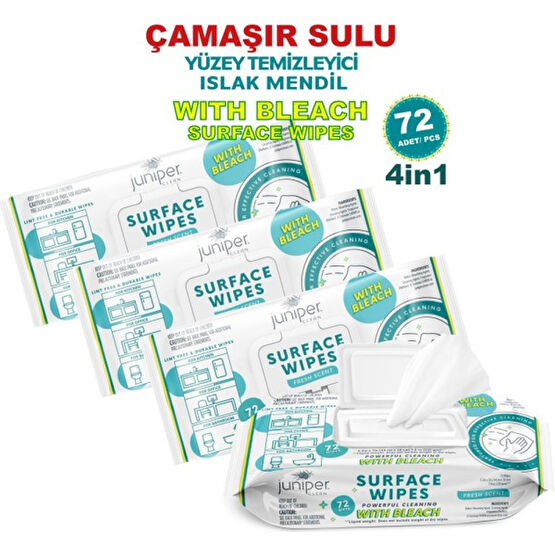 Junıper Clean Çamaşır Sulu Yüzey Temizleyici Islak Mendil Zorlu Kirlere Karşı Etkili Formül 4 Adet 72'li - Beyaz - Standart Temizlik Malzemeleri Fiyatı