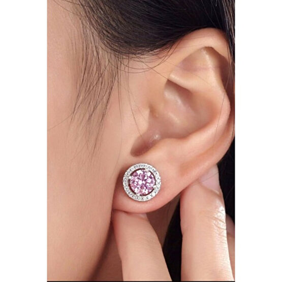 Kadın Beyaz Işıklı Kutuda 1 Karat Pembe Tektaş Küpe Pırlanta Küpe Fiyatı