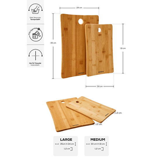 Karaca Bamboo 2li Bambu Kesme Tahtası 30/35 Cm Kesme Tahtaları / Kesim Tablaları Fiyatı