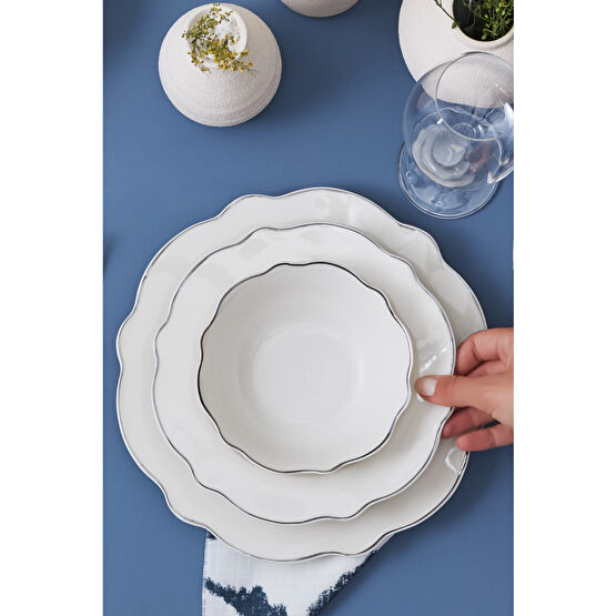 Karaca Daisy Wave Shape Kayık Tabaklı Porselen 27 Parça 6 Kişilik Yemek Takımı Platinium Yemek Takımı Fiyatı
