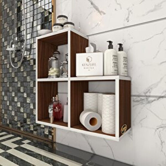 Kenzlife Banyo Dolabı Dostoyevski Ceviz 060x20 Duvara Asma Aparatlı Kapaksız Arkalıksız Beyaz Ecza & Malzeme Dolabı Fiyatı