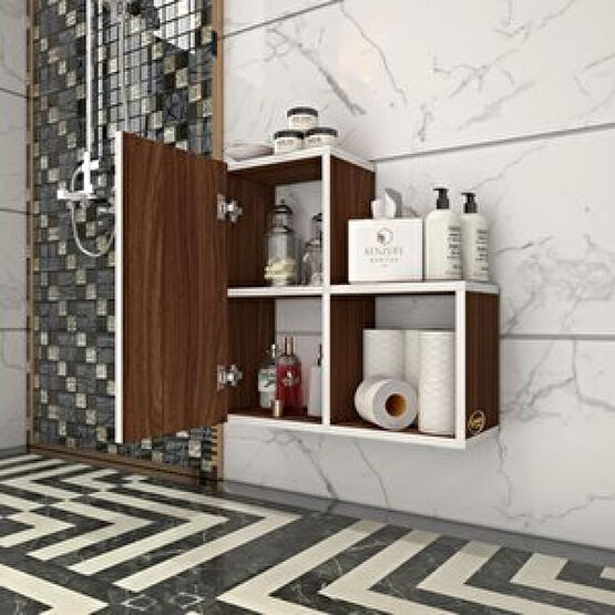 Kenzlife Banyo Dolabı Onisim Salvik Ceviz 060x20 Duvara Asma Aparatlı Çamaşır Kapaklı Arkalıksız Beyaz Ecza & Malzeme Dolabı Fiyatı