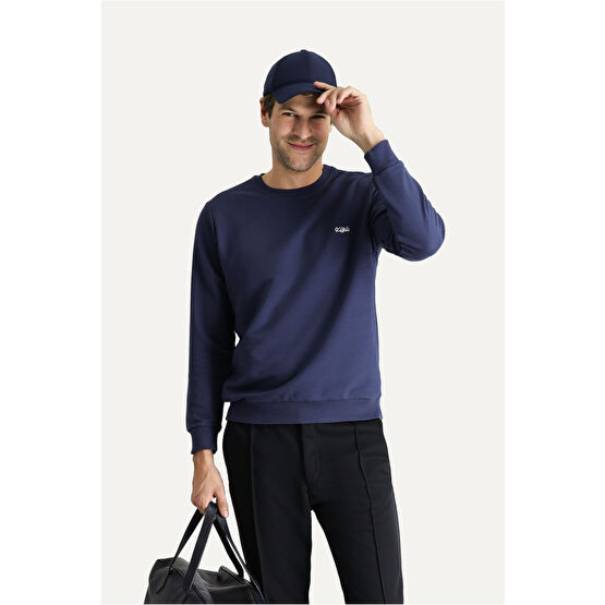 Kiğılı Bisiklet Yaka Regular Fit Nakışlı Pamuklu Sweatshirt L Beden