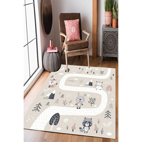 Kısa Saçaklı, Punto Serisi Yıkanabilir Kaymaz Taban Antibakteriyel Halı Çocuk Odası  CK-10166A - Renkli - 40 x 60 cm Bebek Odası Halı Fiyatı