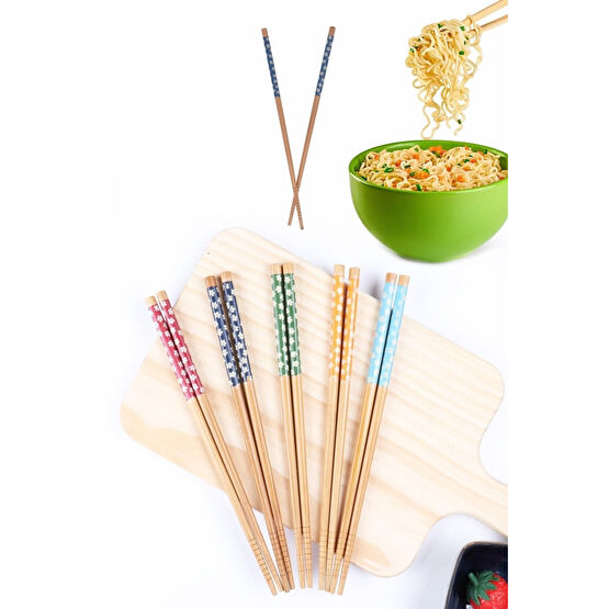 Kitchen Live 5 Çift Desenli Yıkanabilir Kore Çin Bambu Chopsticks Yemek Çubuğu | Desenli Bambu Chopstick Çatal / Kaşık / Bıçak Takımları Fiyatı