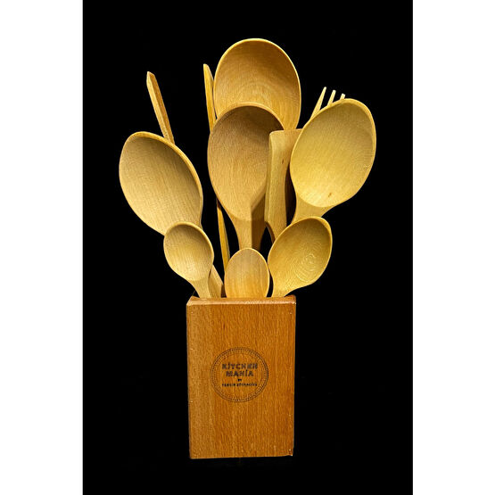 Kitchen Mania 11 Parça Yağlı Kayın Ahşap Kaşık Tahta Spatula Servis Kepçe Ağaç Çatal Maşa Seti-ahşap Standlı Çatal / Kaşık / Bıçak Takımları Fiyatı