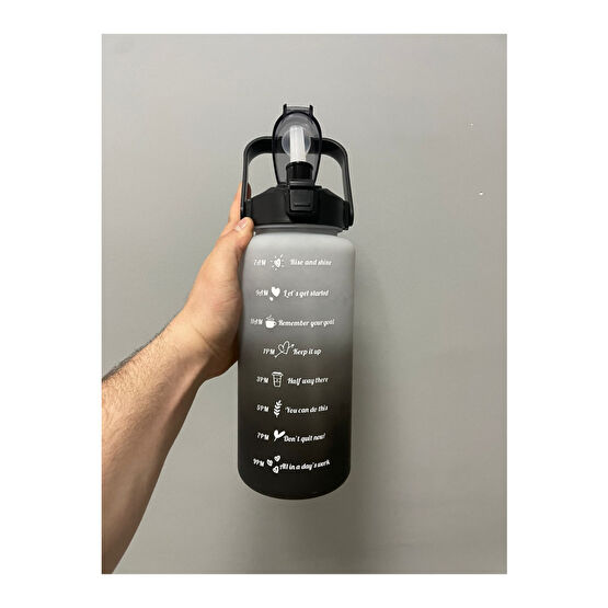 Kitchen Time Premium Black Motivasyonel Su Matarası Su Şişesi 2 lt Tritan Spor Salonu Su Şişesi Bpa İçermez Suluk Matara Fiyatı